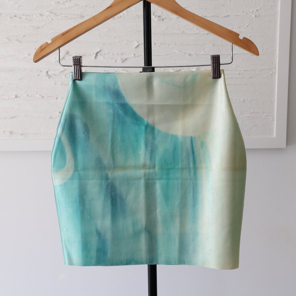 Shhh Couture Latex Mini Skirt in Baby Blue Cloud Glitter - UK 8/10 (US 4/6 S/M)